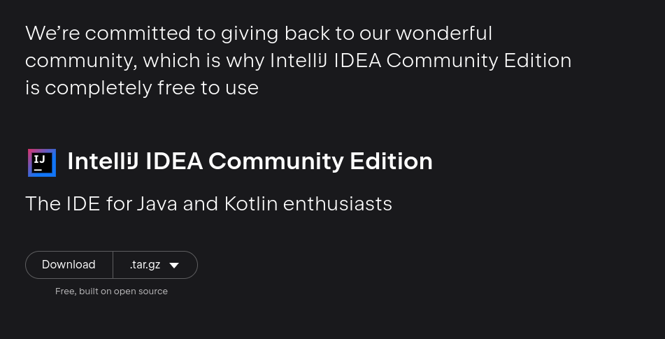 Aufforderung für den Download derIDEA Community Edition