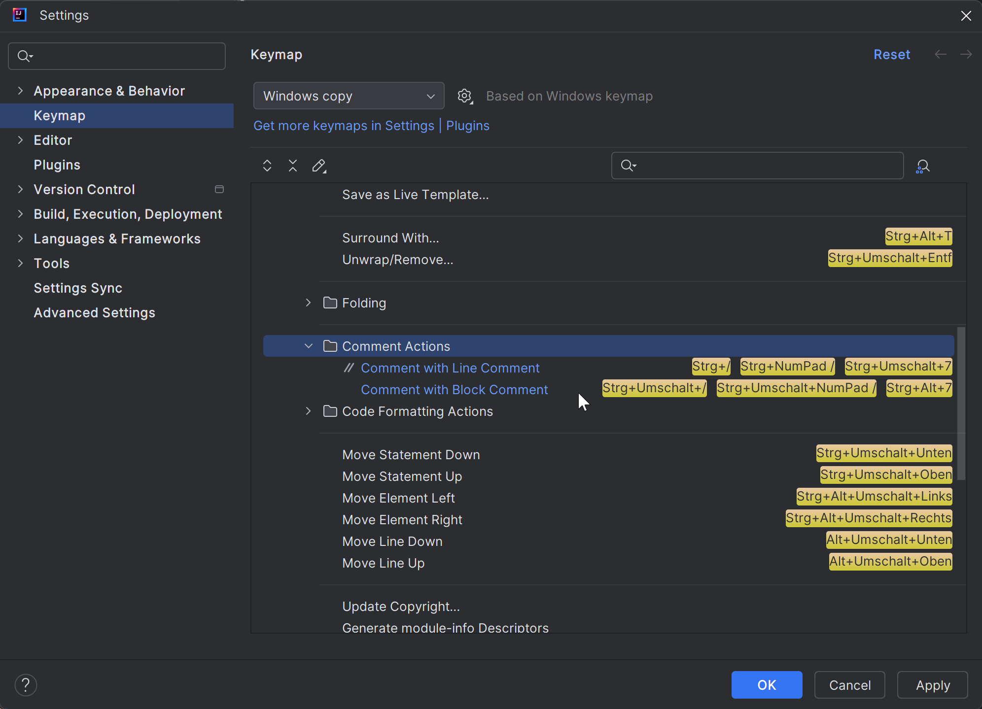 Keymap settings