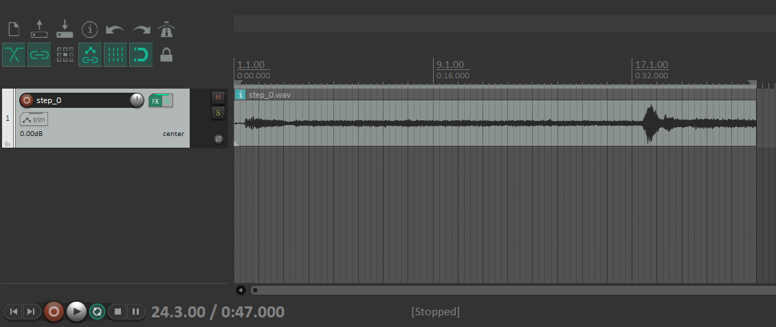 Reaper loaded with the audio file